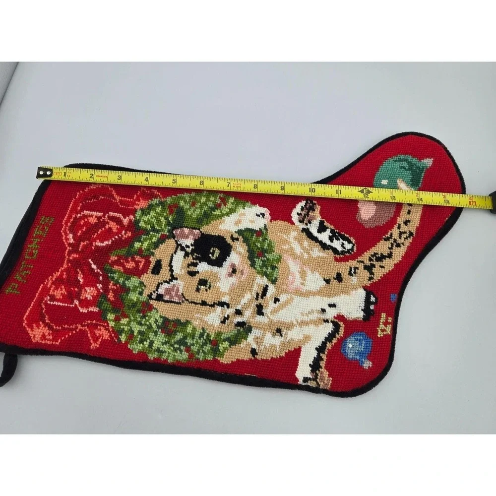 Calico Cat‎ Needlepoint Christmas Stocking Black Velvet Personalized PATCHES 16